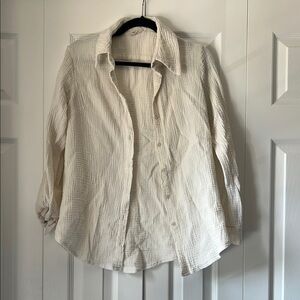 Cream Textured Button-Up Shirt